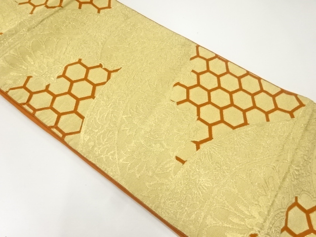 JAPANESE KIMONO / ANTIQUE FUKURO OBI / SILK / WOVEN KIKKO PATTERN